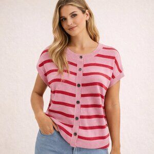 NWT Cicy Bell red/pink Striped Cap Sleeve Sweater Vest medium